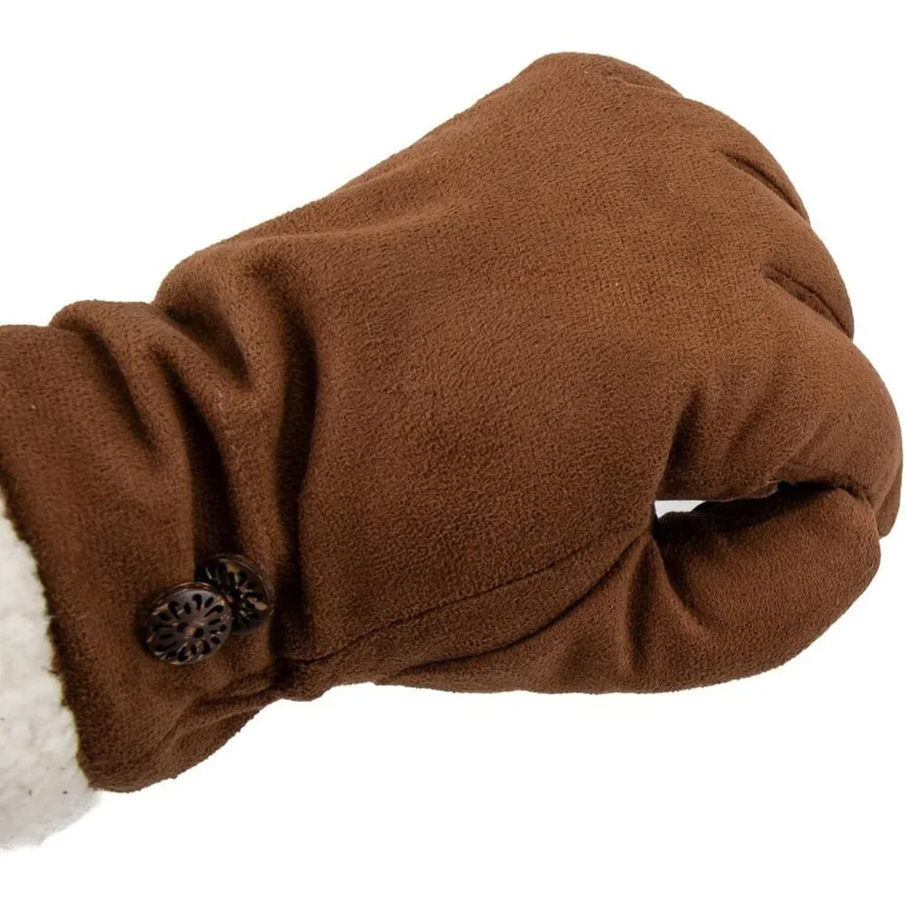Women's Cogance Water Repellent Microsuede Gloves Sherpa Lined Button Detail